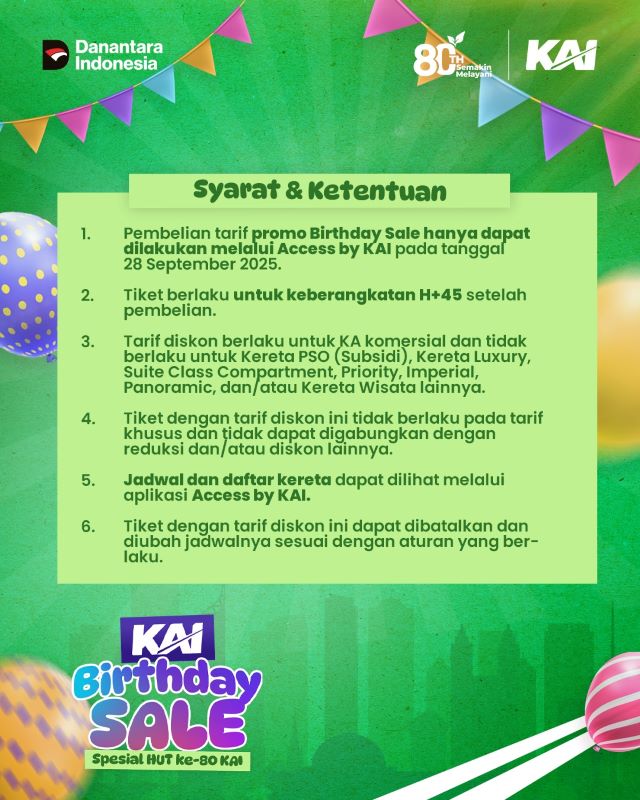 HUT ke-80 KAI, Siapkan Berbagai Promo Tiket Kereta 8 80thn7
