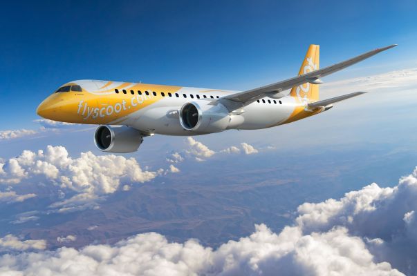 Foto Pesawat Embraer Scoot E190 E2 untuk penerbangan dari Belitung dan Pontianak